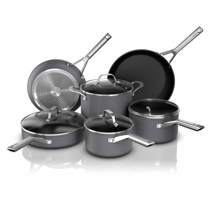 10pc Never Stick Signature Hard-Anodized Cookware Set – Nonstick Aluminum