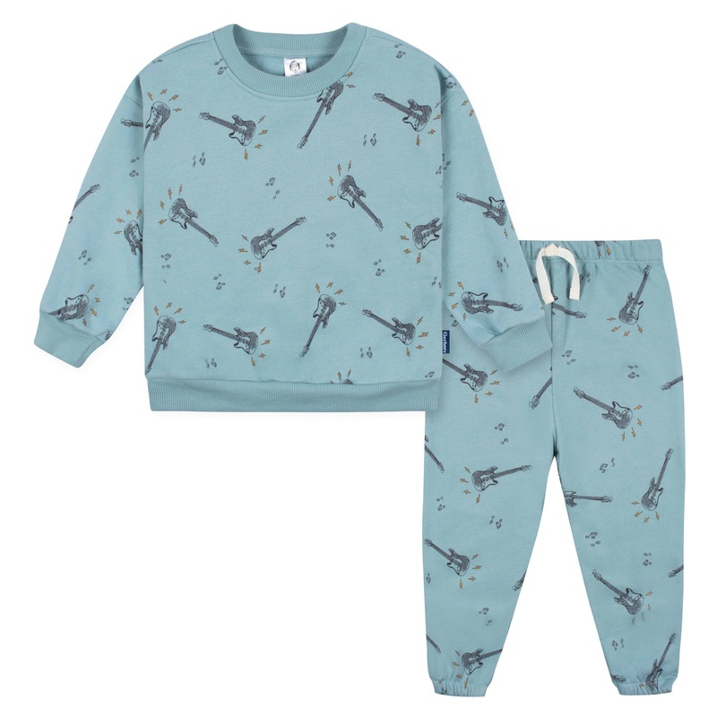 2-Piece Toddler Boys Teal Guitars Sweatshirt & Pant Set, 5T
