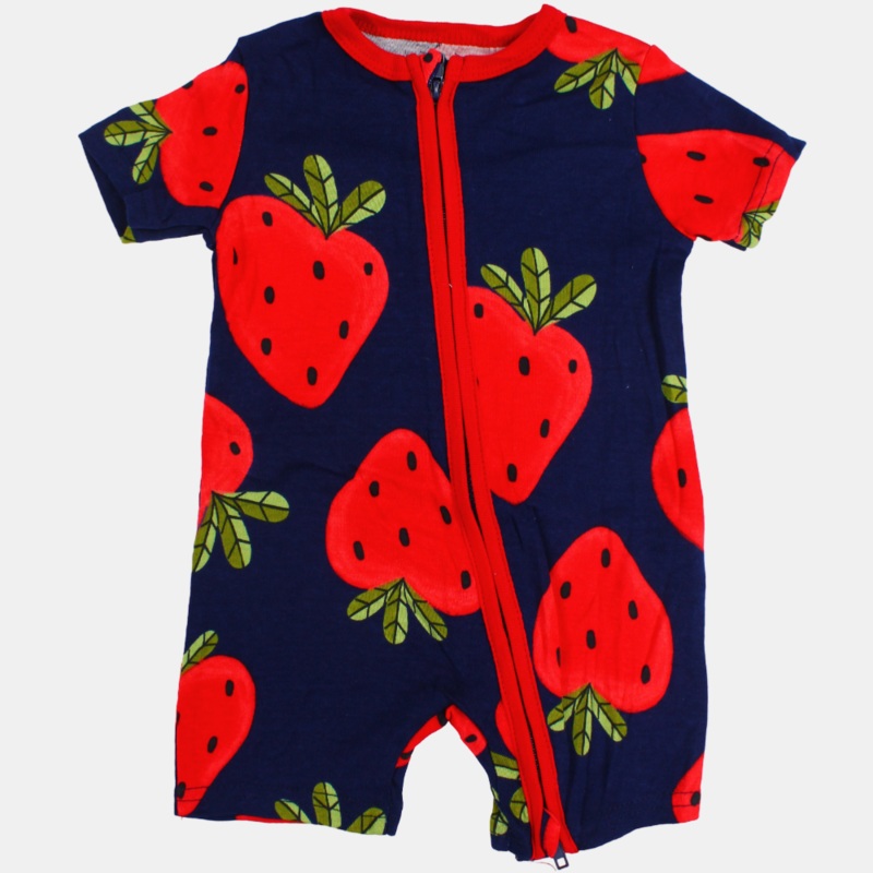 Baby Girls Cotton Romper  Navy with Strawberry Print