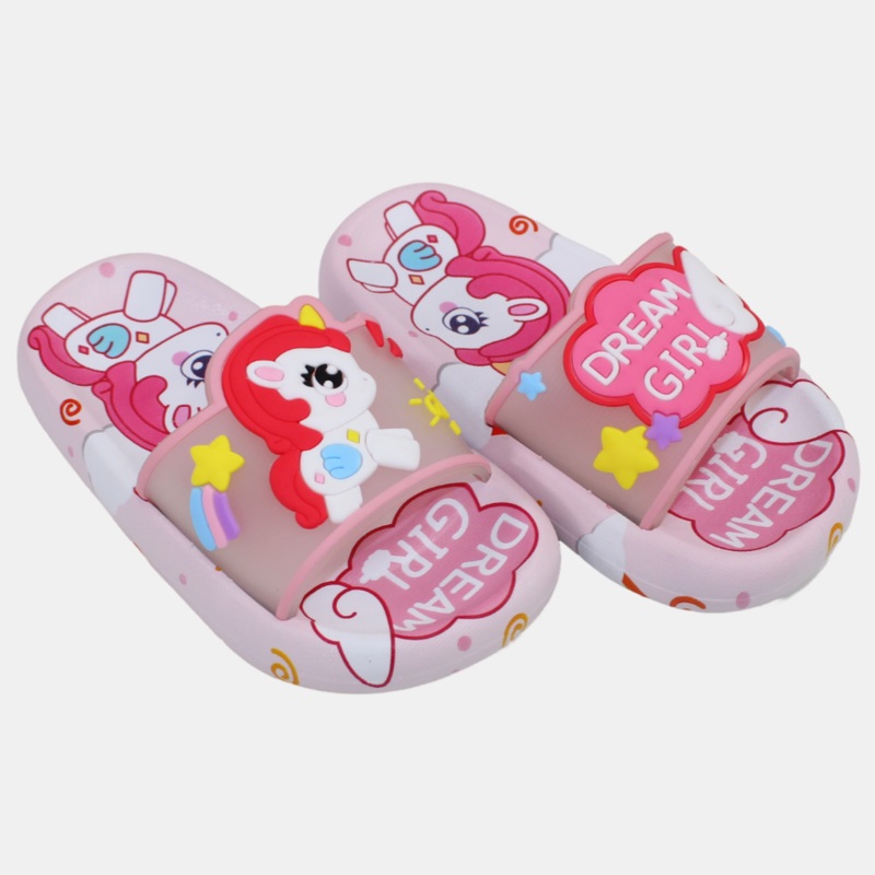 Girls Rubber Slides  Pink with Unicorn Design