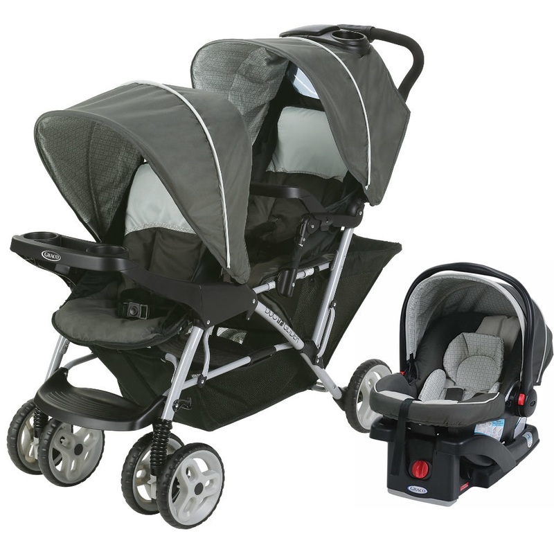 Graco DuoGlider Click Connect Double Stroller with Car Seat – Glacier