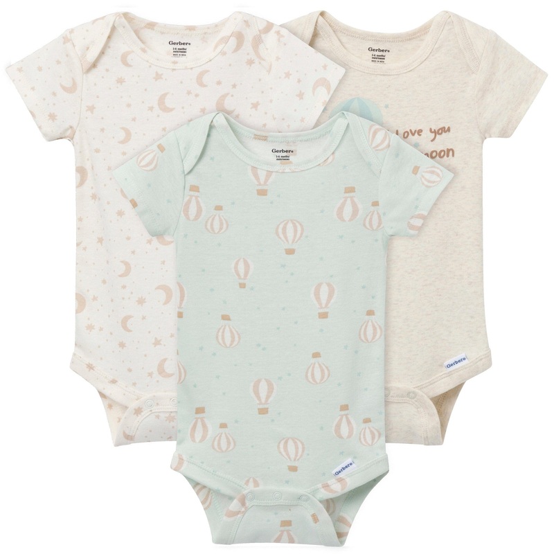 3-Pack Baby Neutral Hot Air Balloon Short Sleeve Onesies Bodysuits