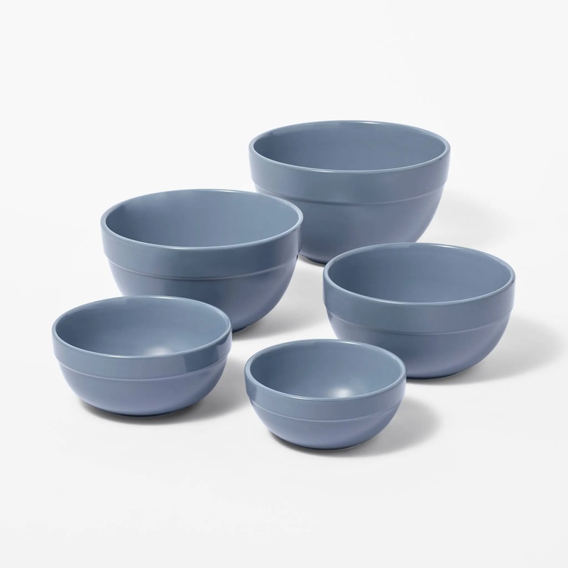 5pc Earthenware Ceramic Mixing Bowl Set – Blue (See Description)