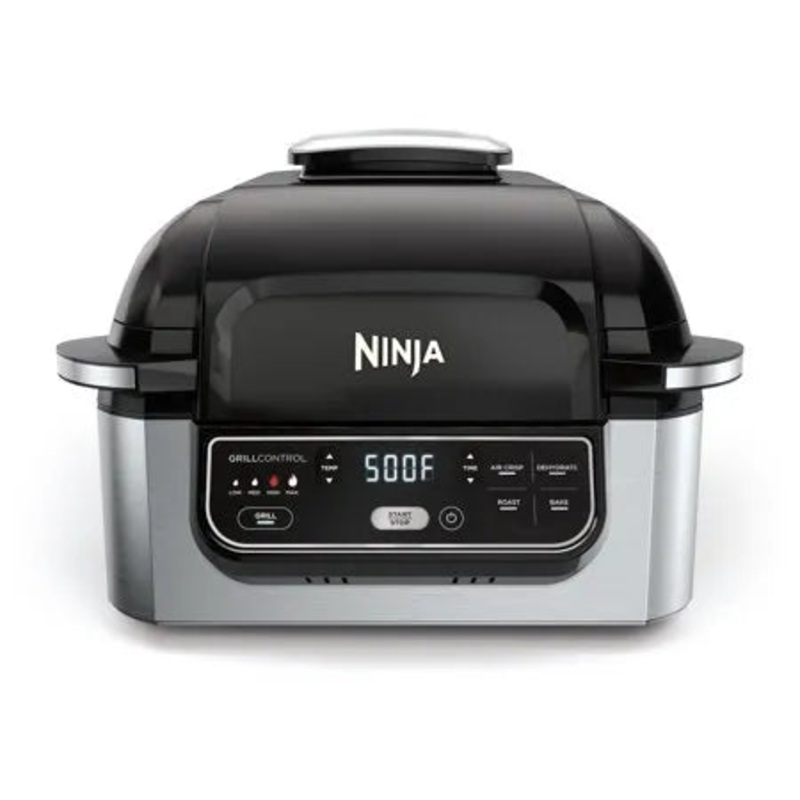 Foodi 4-in-1 Indoor Grill with 4-Qt Air Fryer, Roast, Bake, & Cyclonic Grilling Technology, Black/Stainless