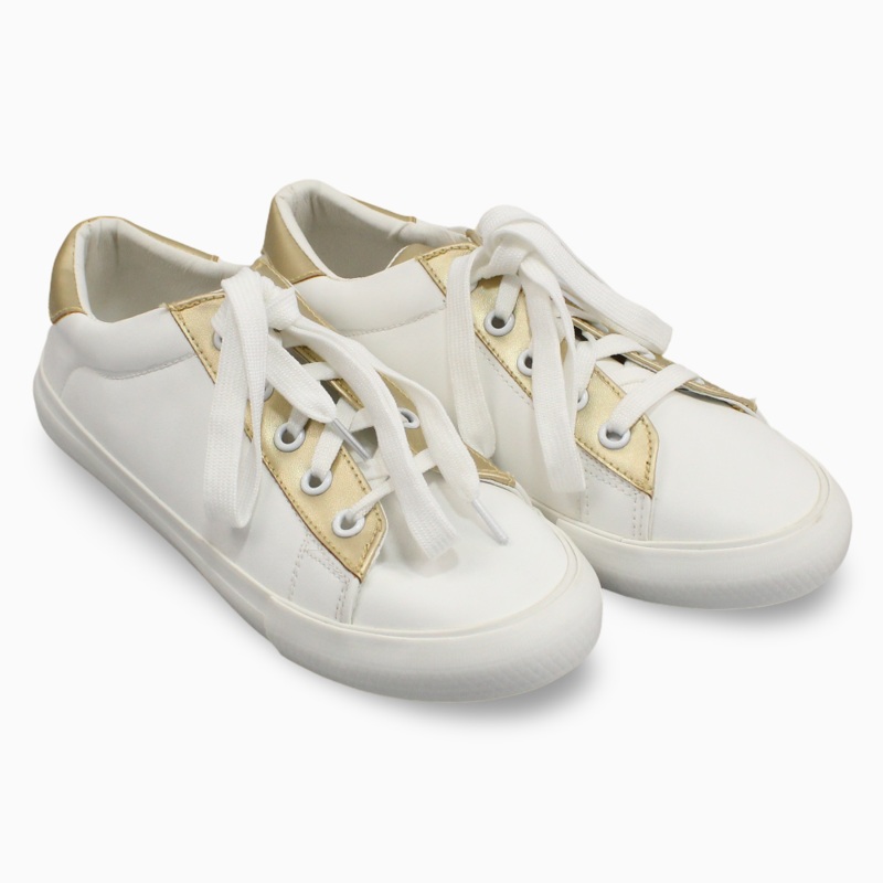 Girls Leather Shoes – White/Gold