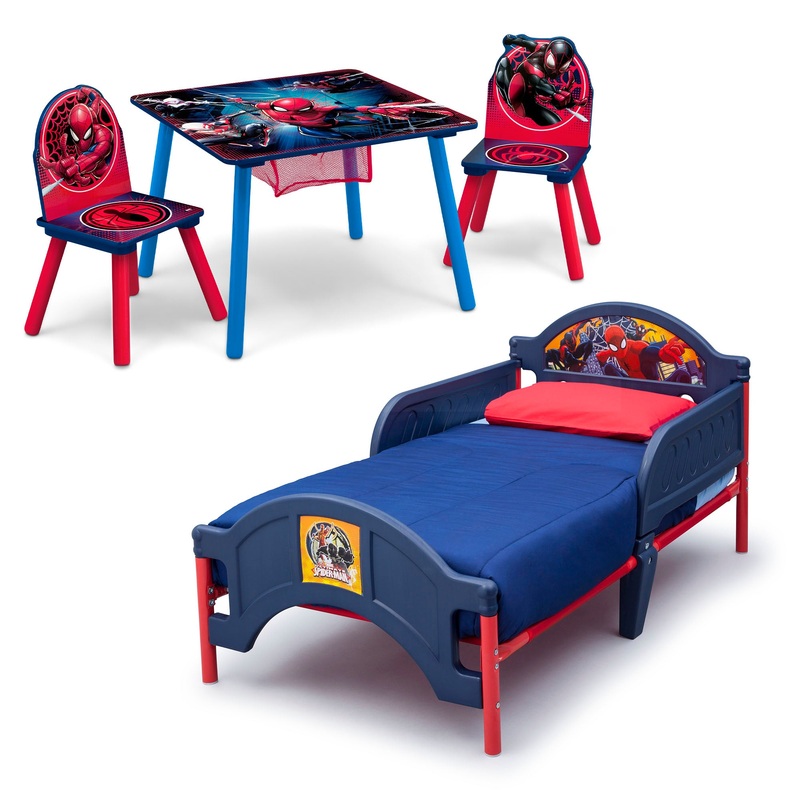 Marvel Spider-Man 4-Piece Toddler Bedroom Set – Includes Toddler Bed and Table with 2 Chairs