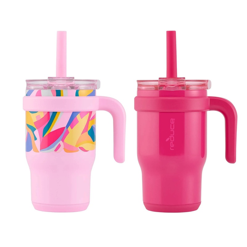 14oz 2pk Coldee Kids Mugs with Spill-Proof Straw Paradise Pink and Poppy Pink