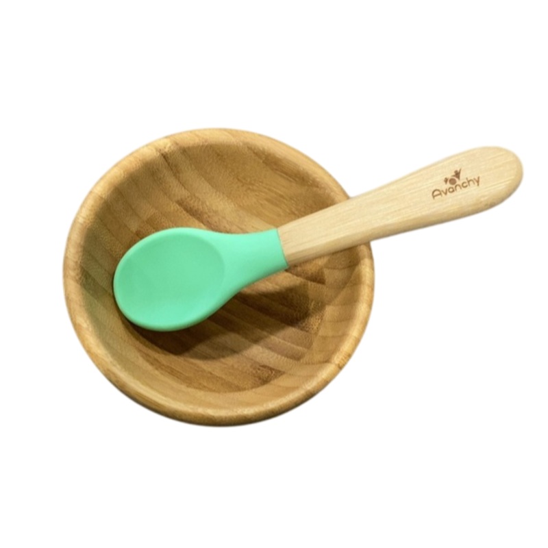 Avanchy Bamboo Bowl and Spoon Set, Green