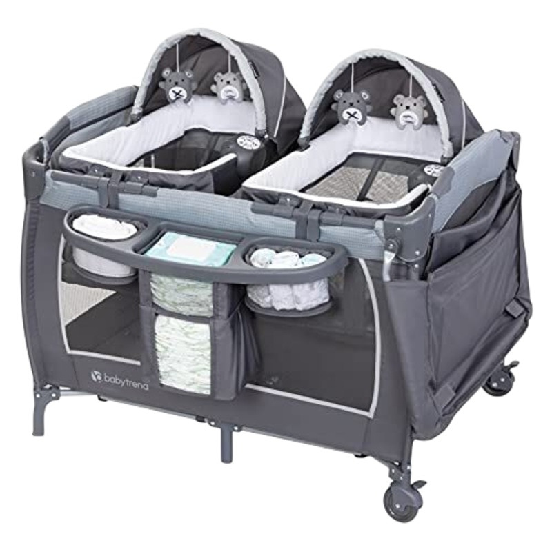 Baby Trend Lil’ Snooze Deluxe III for Twins, Cozy Grey