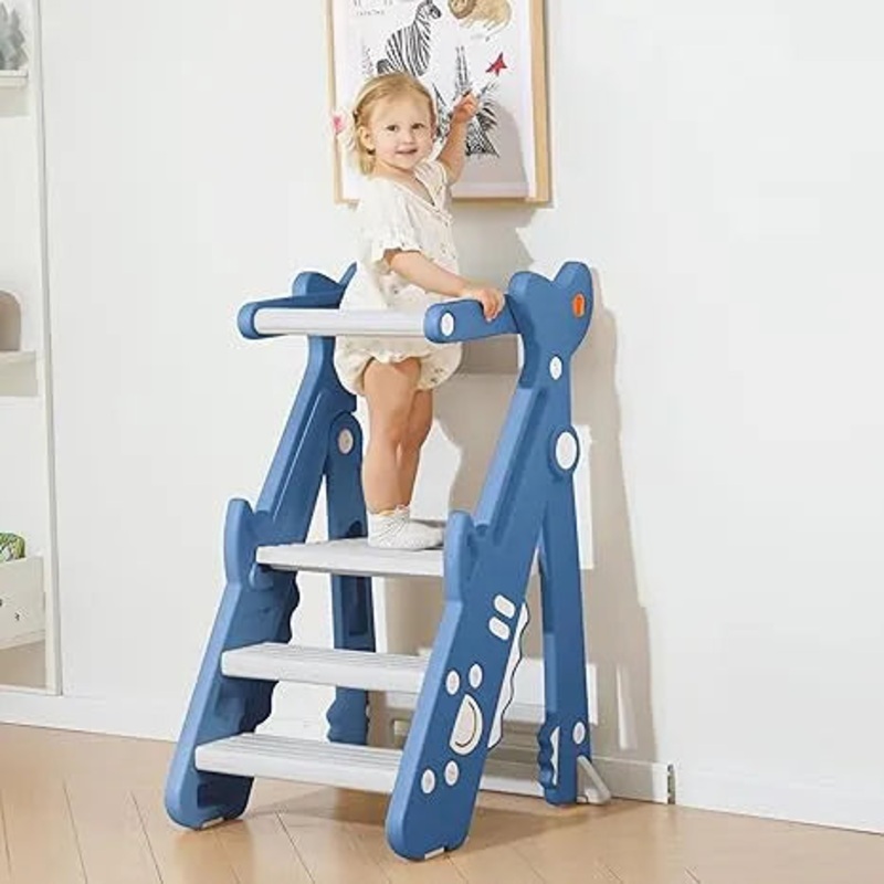Foldable Toddler Kitchen Stool – Blue