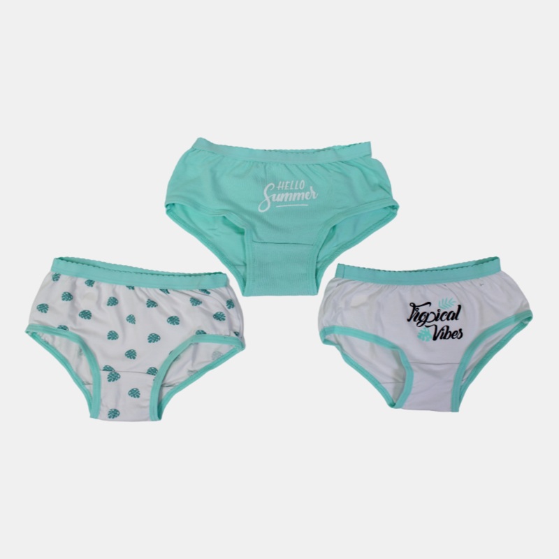 Girls Cotton Panties  Aqua Leaf Print (Pack of 3)