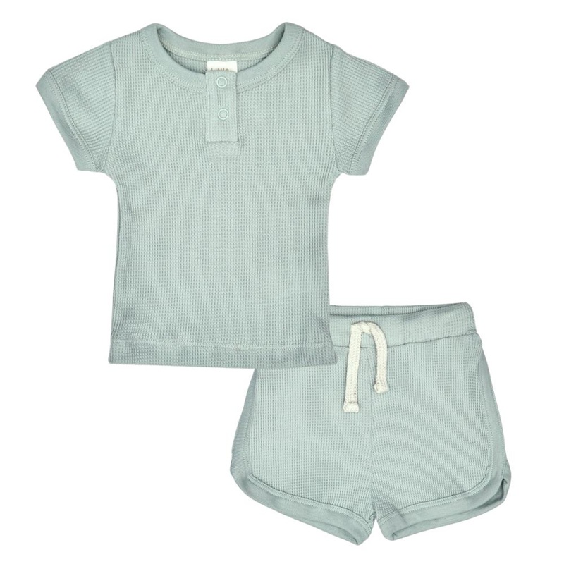 Little Noah – Organic Waffle Tee + Short Set – Sage Green