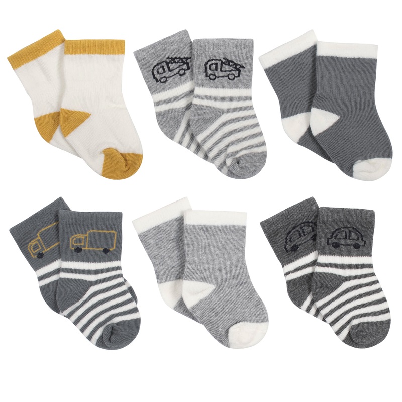 6-Pack Baby Boys Construction Jersey Crew Wiggle-Proof Socks