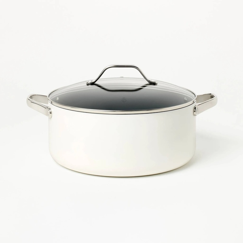 8qt Nonstick Ceramic Coated Aluminum Wide Stock Pot Cream (See Description)