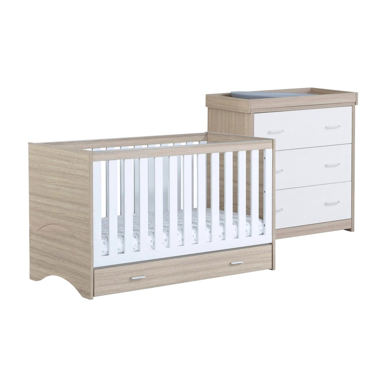 Babymore Veni White Oak Room set 2 pieces – Cot Bed with drawer & Chest