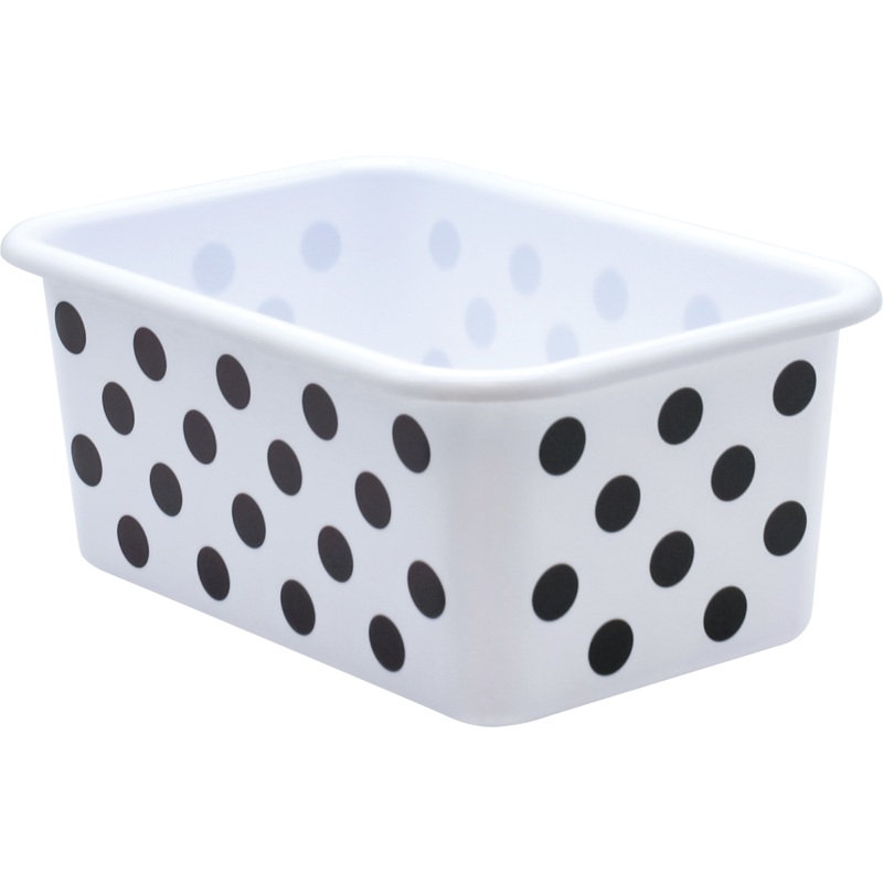 Black Polka Dots on White Small Plastic Storage Bin