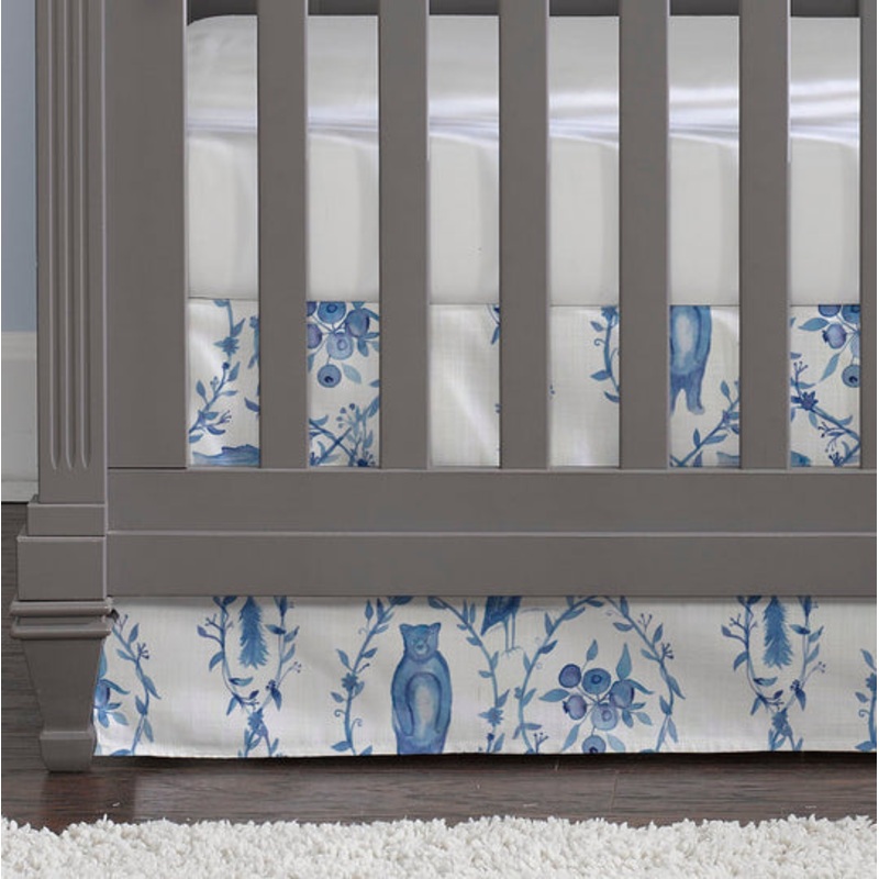 Liz & Roo Blue-Beary Toile Crib Skirt