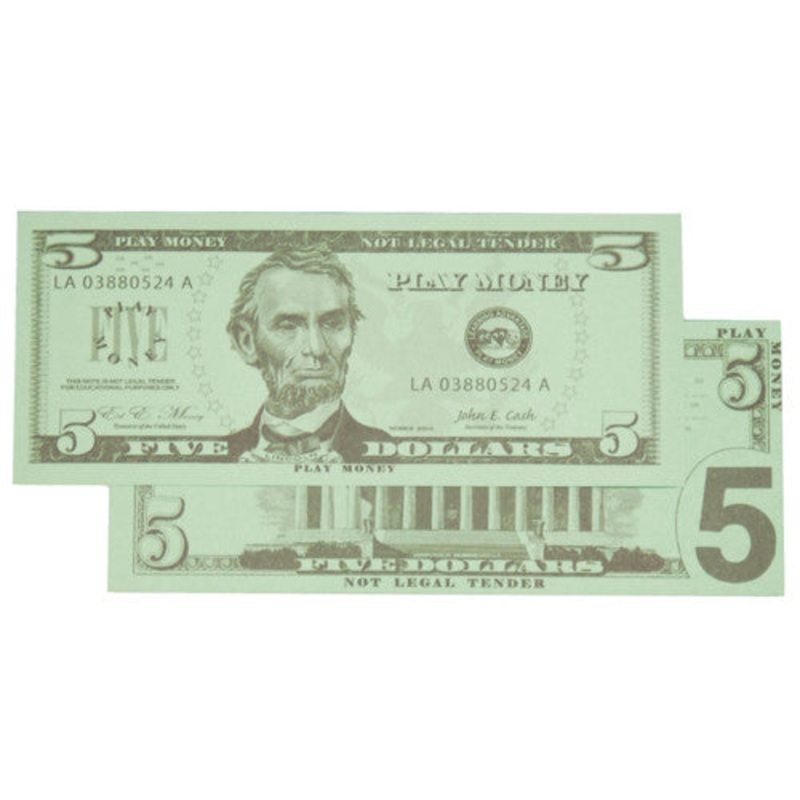 Play Money, $5 Bills, Set of 100
