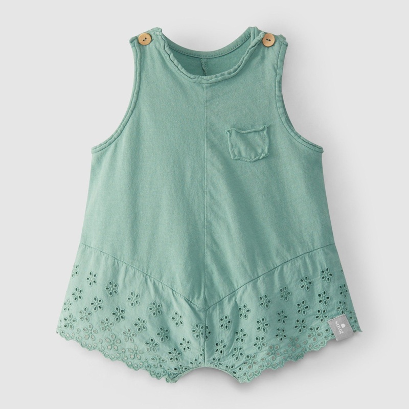 Snug (Portugal) – Embroidered Shortie Romper – Sea Green