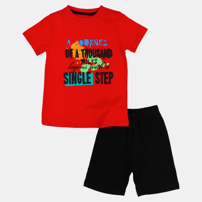 Boys Pajama Set  Red with Fun Print