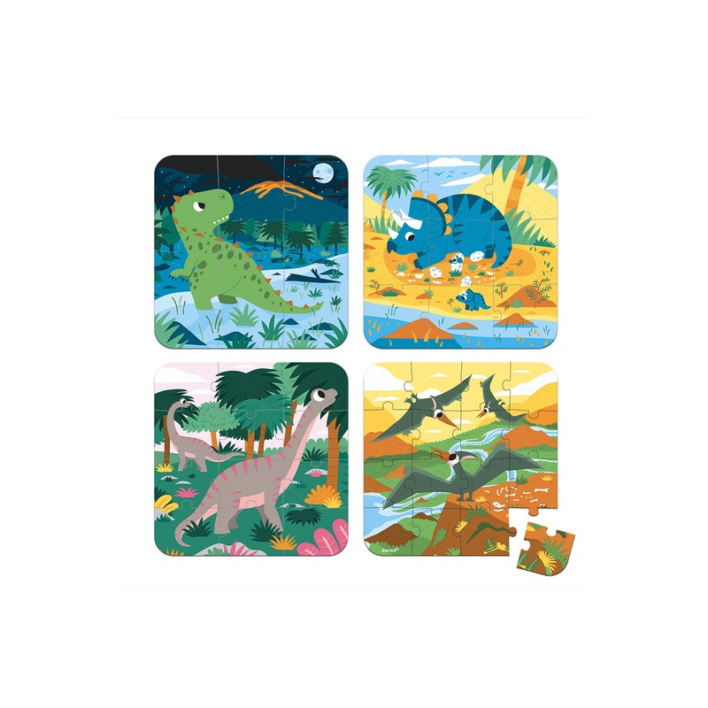 Janod Dinosaurs Set Of Four Progressively Difficult Puzzles