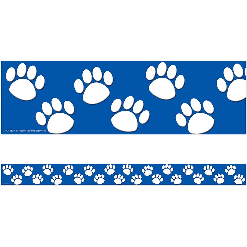 Blue with White Paw Prints Straight Border Trim
