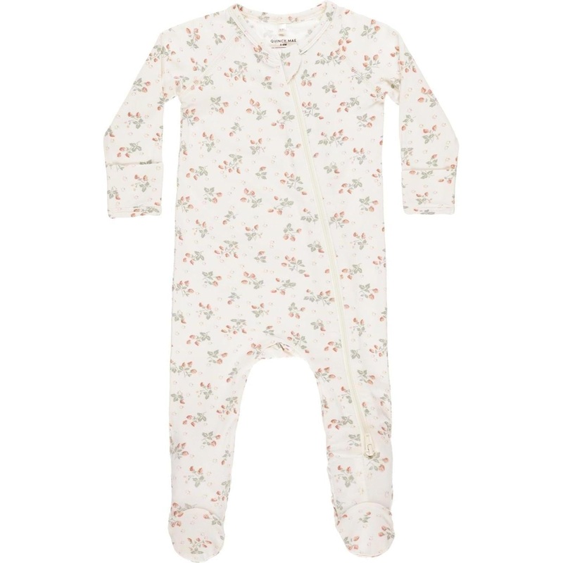 Quincy Mae Bamboo Zip Footie || Strawberries