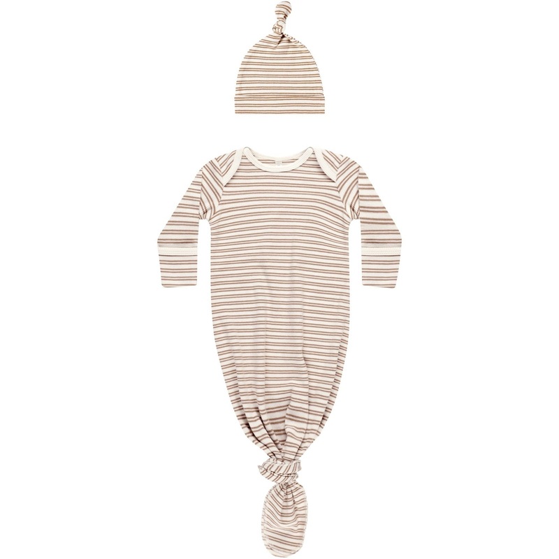 Quincy Mae Knotted Baby Gown + Hat Set | Golden Stripe