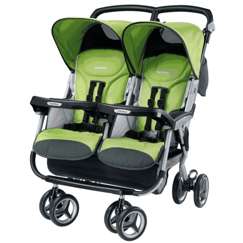 Peg Perego 2010 Aria Twin 60/40 Double Stroller in Kiwi