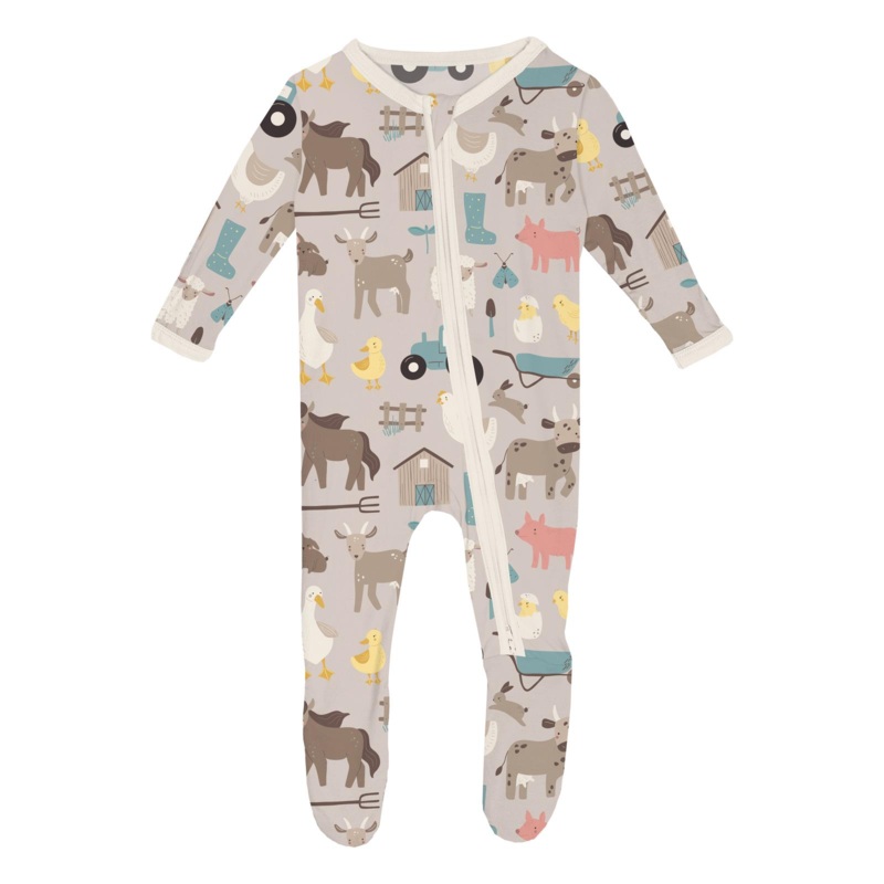 Print Footie with 2 Way Zipper – Latte Morning on the Farm