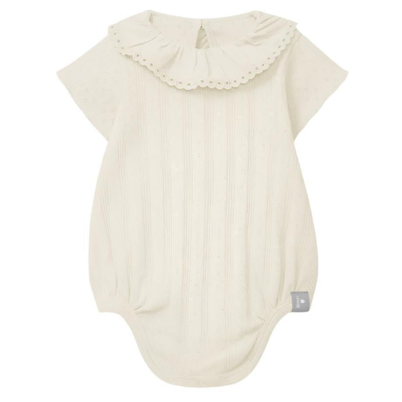 Snug – Organic Pointelle Ruffle Collar Onesie – Cream