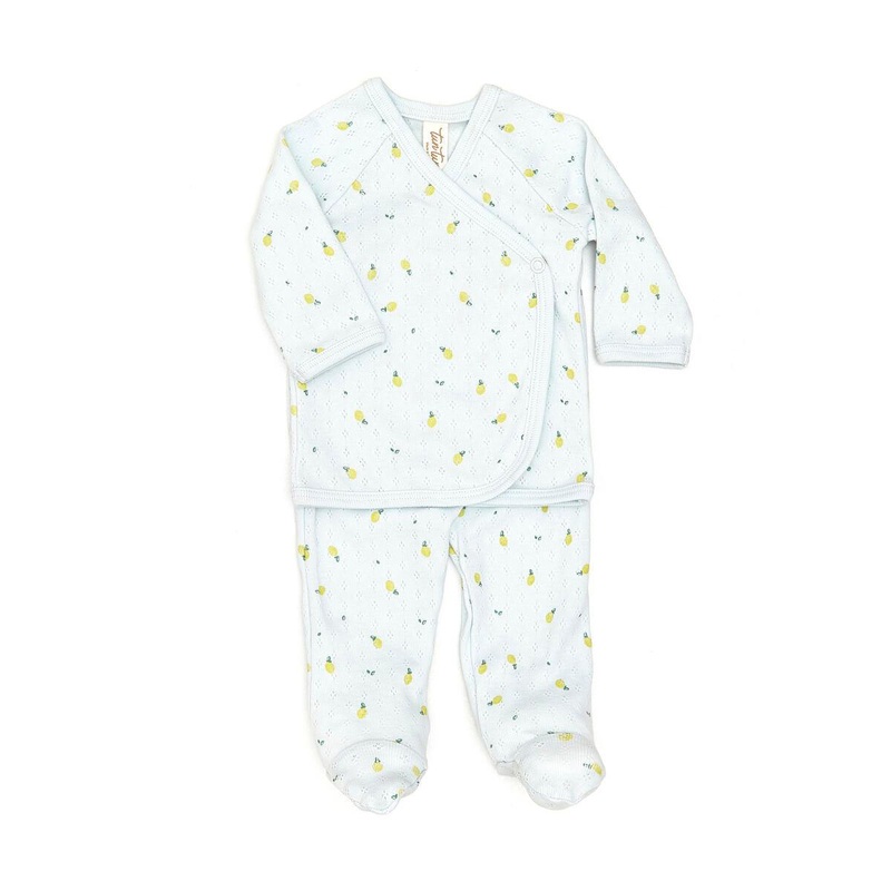 Tun Tun (Peru) – Pointelle Kimono Top + Pant Set – Lemons (Blue)
