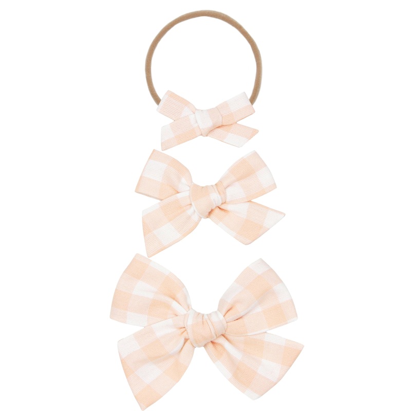 Linen Bow – Peach Gingham Headband