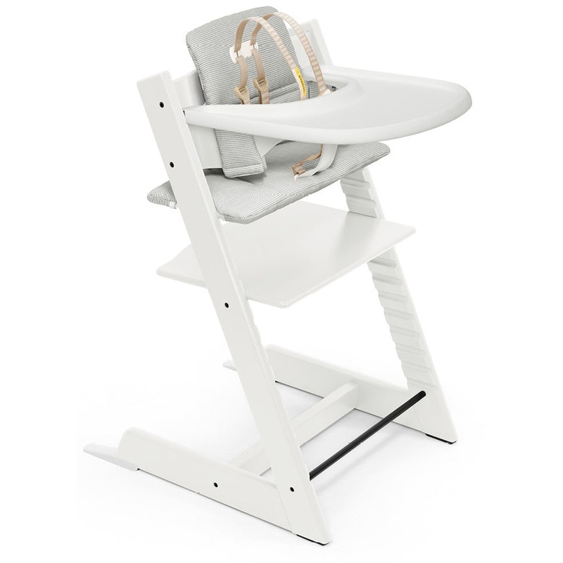 Stokke Tripp Trapp High Chair and Cushion with Stokke Tray – White / Nordic Grey