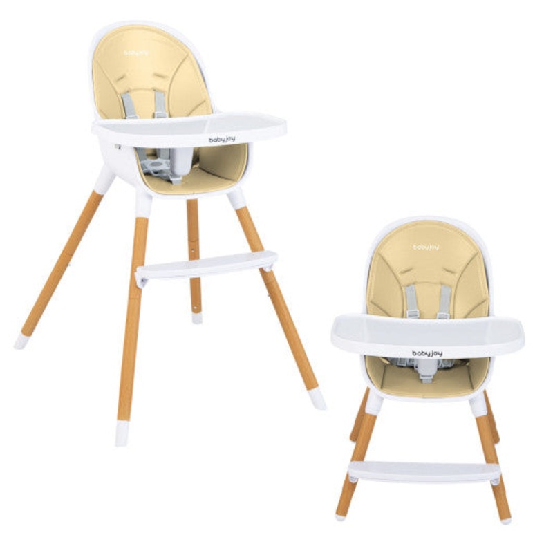 4-in-1 Convertible Baby High Chair Infant Feeding Chair With Adjustable Tray-Beige