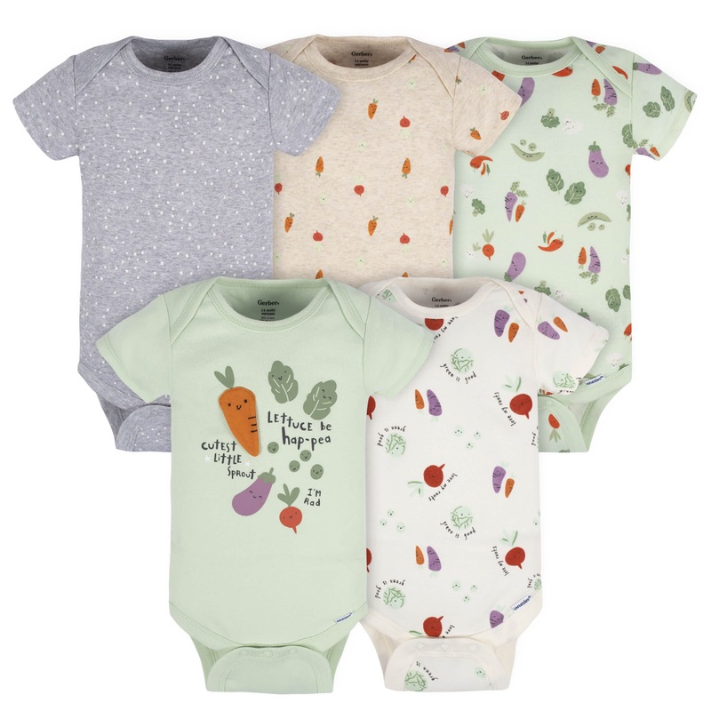 5-Pack Baby Neutral Happy Veggies Onesies Bodysuits