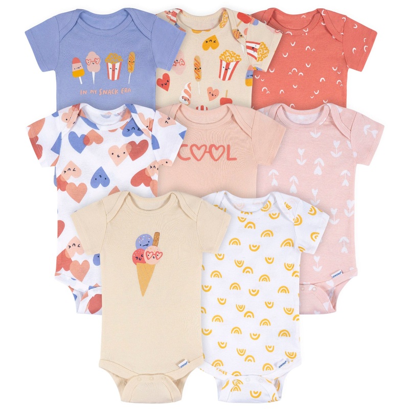 8-Pack Baby Girls Cool Snacks Short Sleeve Onesies Bodysuits