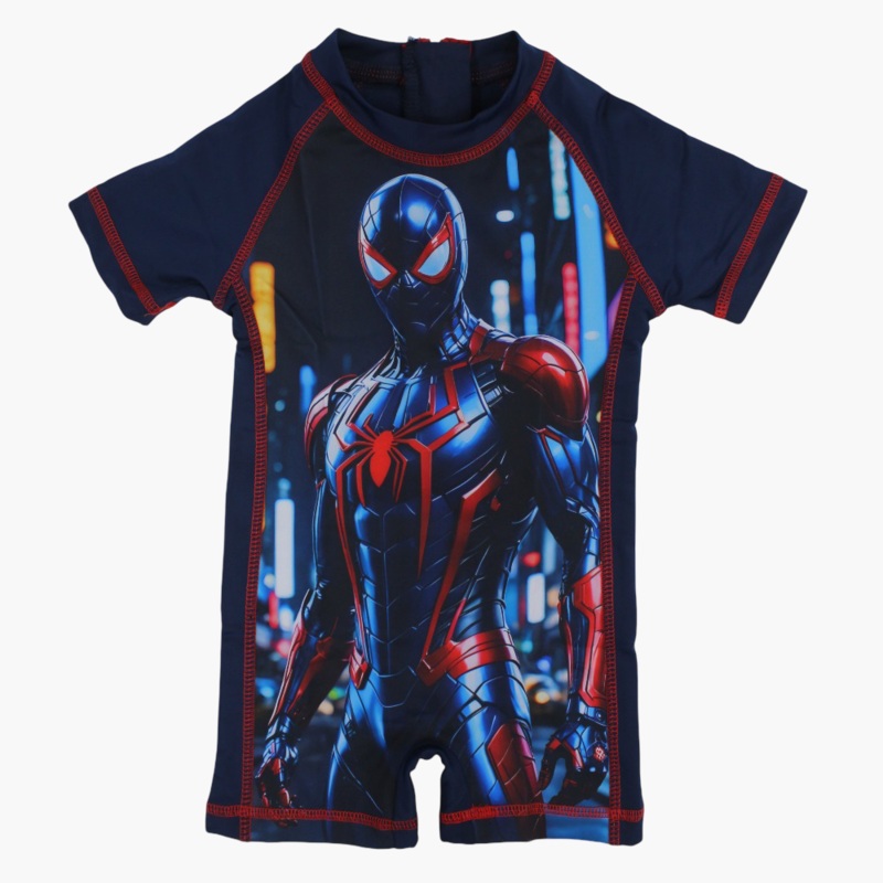 Boys Overall Swimsuit – Navy with Spider-Man Print