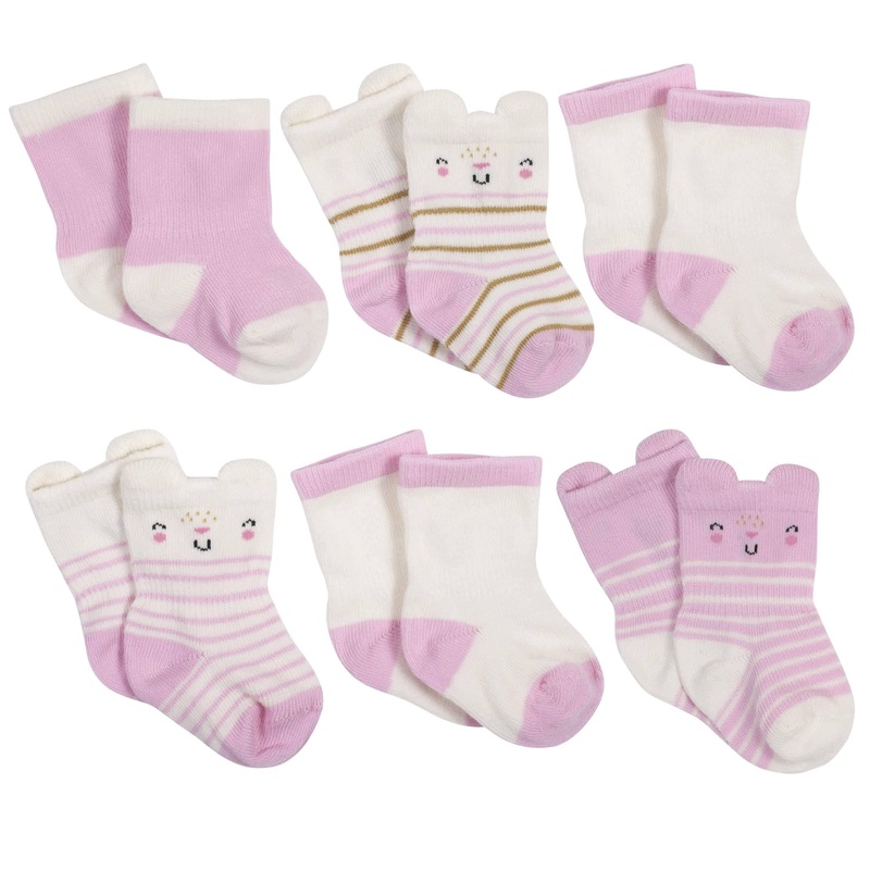 6-Pack Baby Girls Bunny Jersey Crew Wiggle-Proof Socks