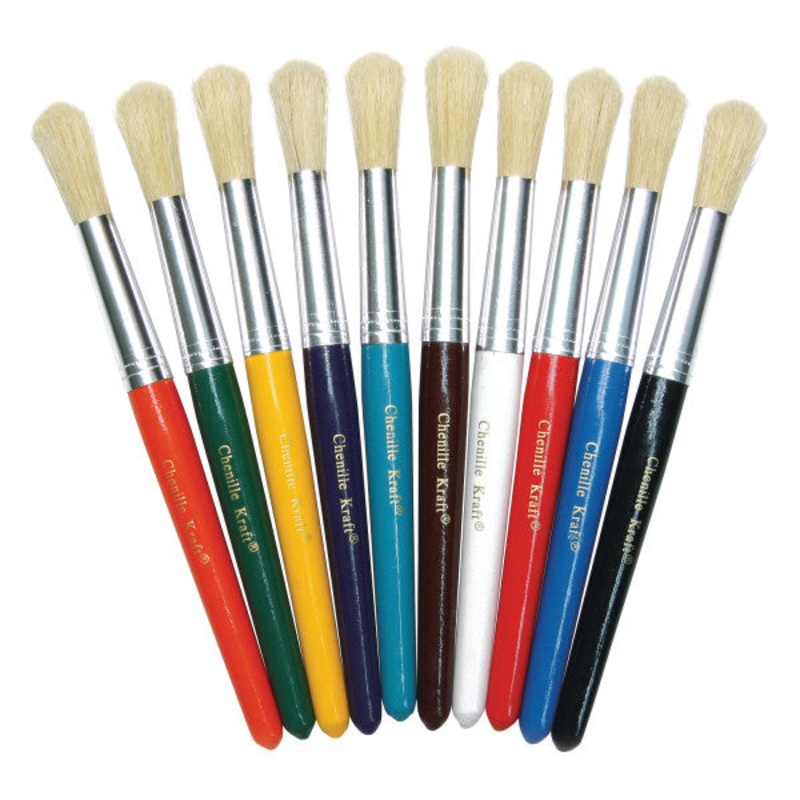 Creativity Street Beginner Paint Brushes, Round Stubby Brushes, 10 Assorted Colors, 7-1/2″ Long, 10 Brushes