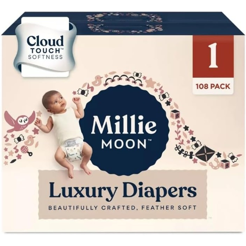 Millie Moon Luxury Disposable Diapers, Size 1, 108