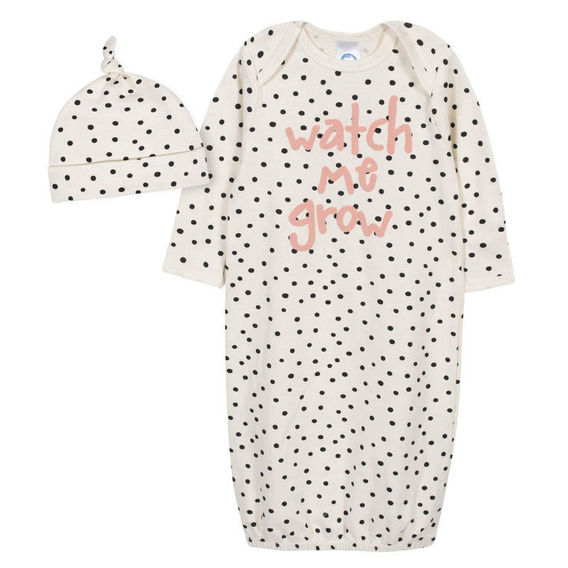 2-Piece Baby Girls Comfy Stretch “Watch me Grow” Gown and Cap Set
