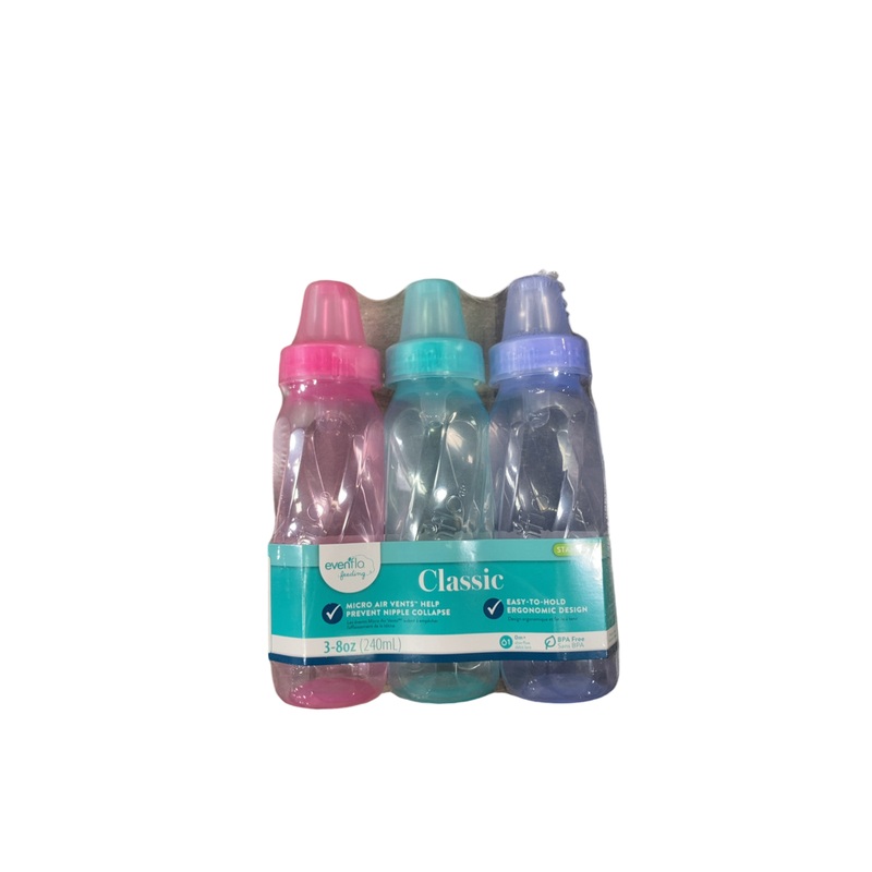Evenflo Feeding Classic 8 oz Bottles, 12 Pack, Pink/Lavender/Teal