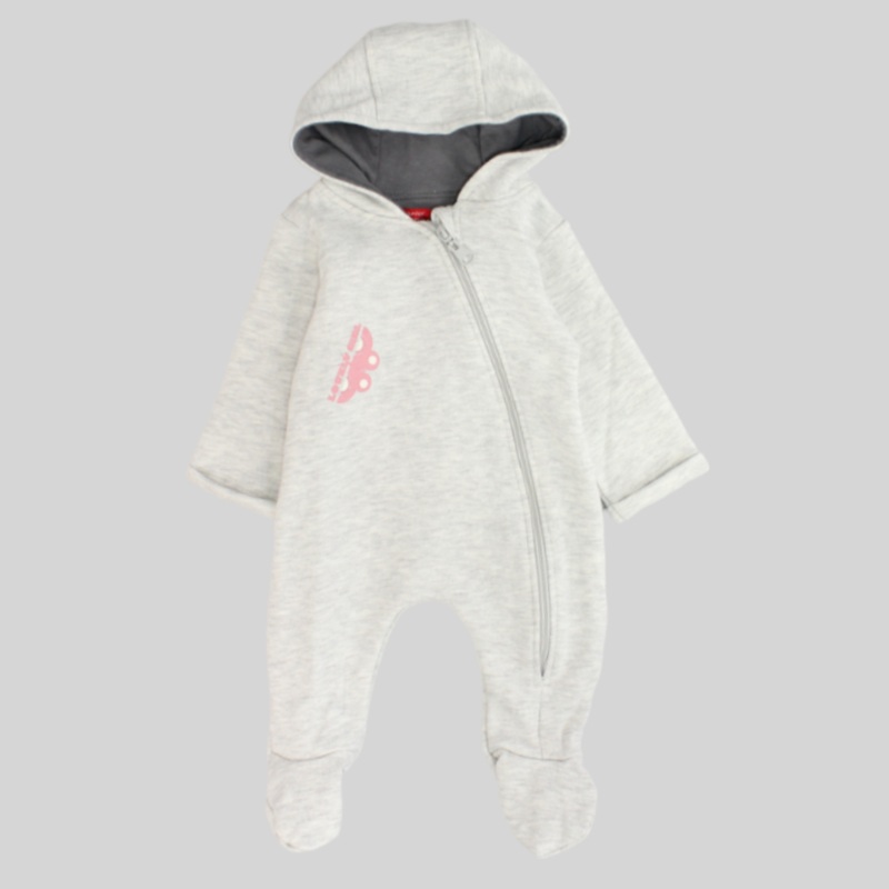 Light Grey Long-Sleeved Hooded Baby Footie