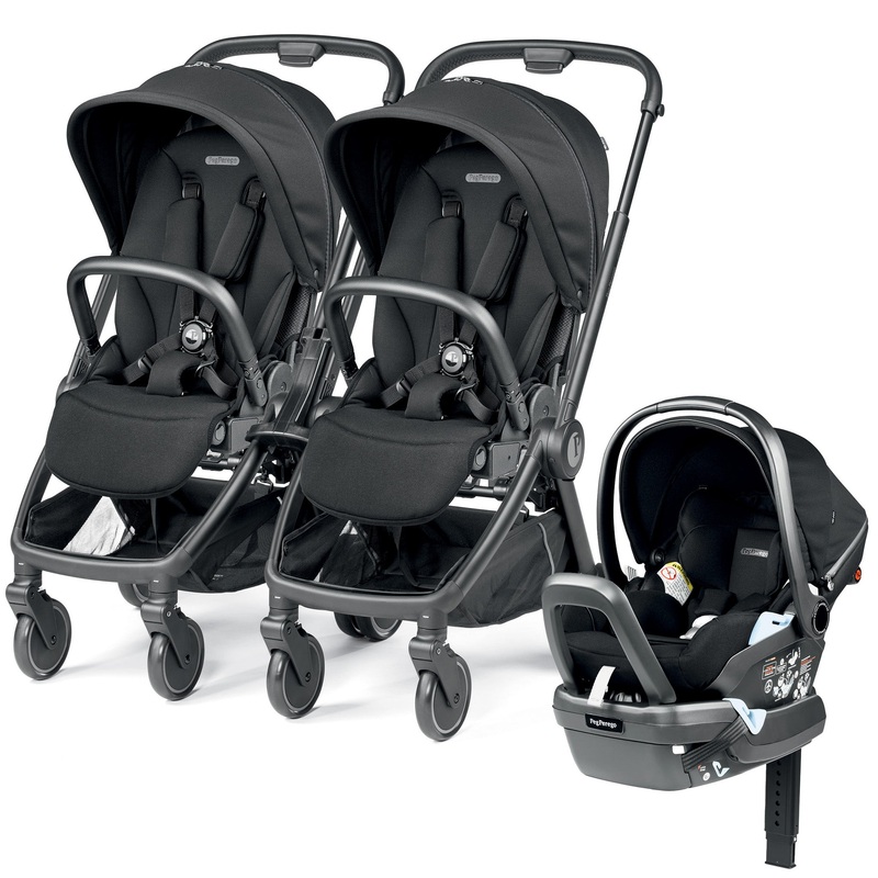 Peg Perego City Loop Double Stroller + Primo Viaggio Lounge Travel System Bundle – Black / True Black / True Black