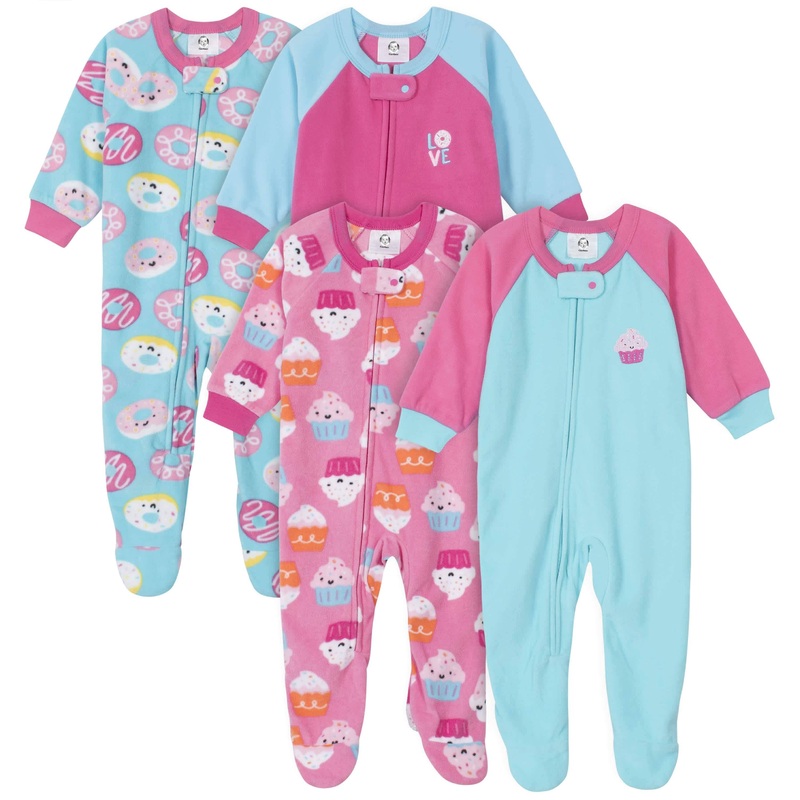 Gerber 4-Pack Baby Girls Cupcakes & Donuts Fleece Pajamas