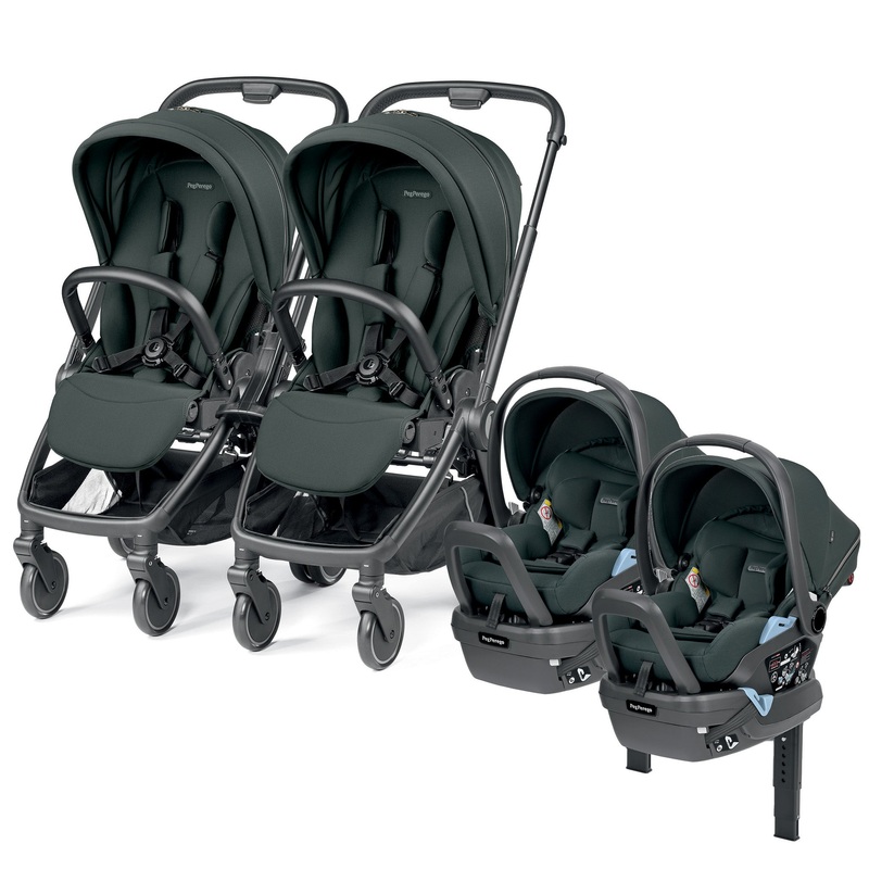 Peg Perego City Loop Twin Stroller + Primo Viaggio Lounge Travel System Bundle – Black / Metal / Metal
