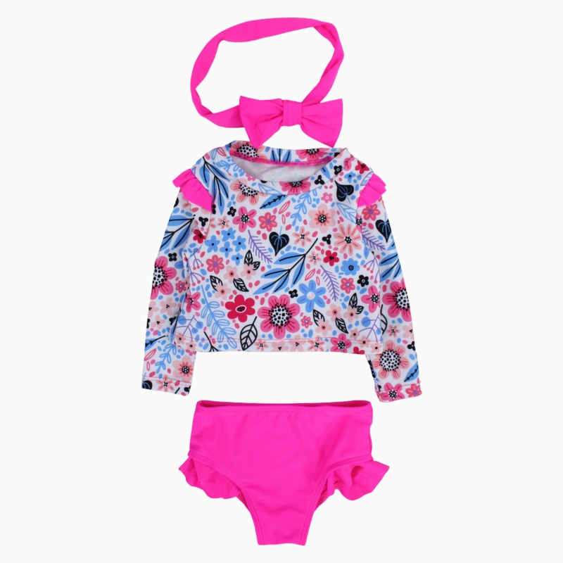 Baby Girls 2-Piece Swimsuit  White/Fuchsia with Floral Print