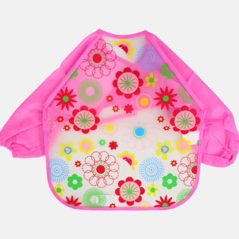 Baby Long-Sleeved Bib  Pink with Floral Design