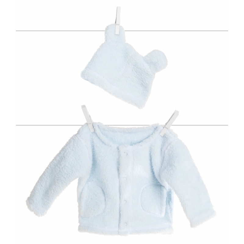 Little Giraffe Warm & Fuzzy Cardigan + Cap in Blue, 6-9 Months in Blue
